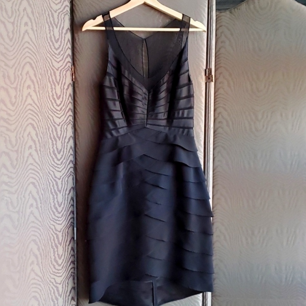 XSCAPE EVENING COCKTAIL JOANNA CHEN BLACK TIERED DRESS SIZE 8